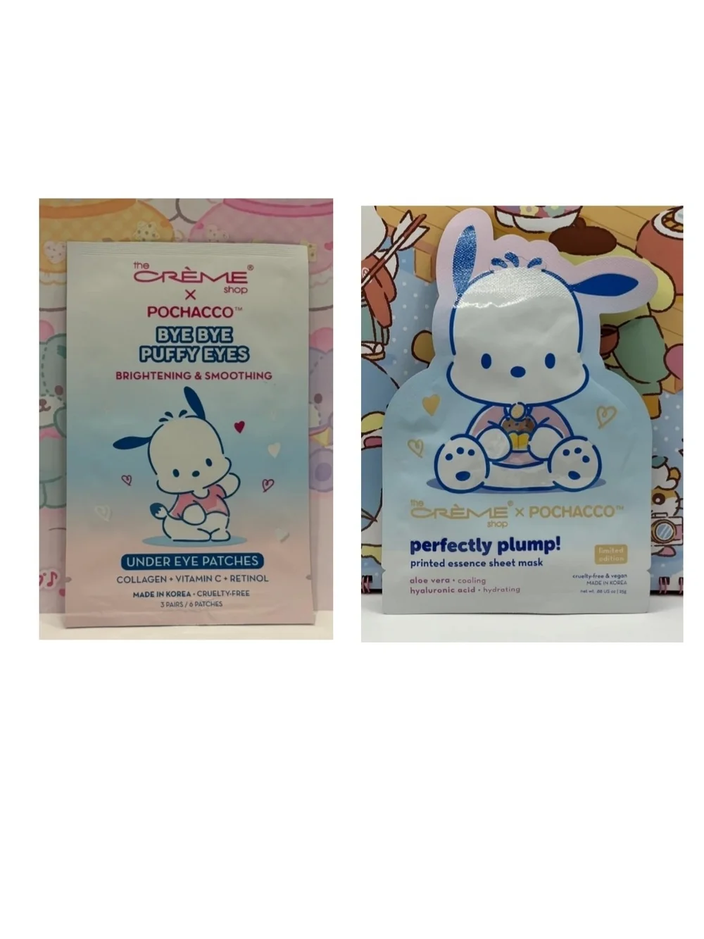 The Crème Shop x Pochacco Under Eye Patches & Sheet Masks- 3 Of Each! NEW!